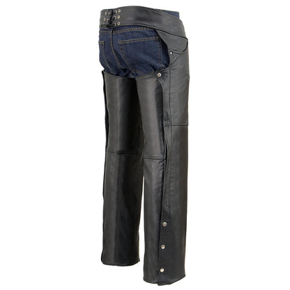 Men's Classic Black Premium Leather Chaps with Jean Pockets