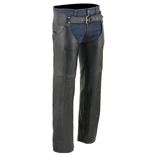 Men's Classic Black Premium Leather Chaps with Jean Pockets