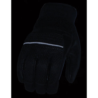Men's Black Leather i-Touch Screen Compatible Mesh Racing Motorcycle Hand Gloves W/ Reflector