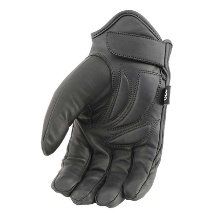 Men's Black Leather Waterproof Cruiser Motorcycle Hand Gloves W/ Gel Padded Palm