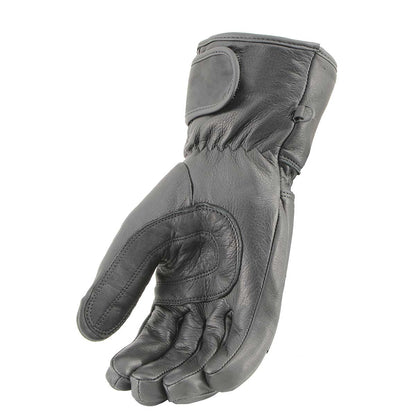Men's Black Deerskin Gauntlet Motorcycle Hand Gloves W/ Wrist Strap & Sinch Closure