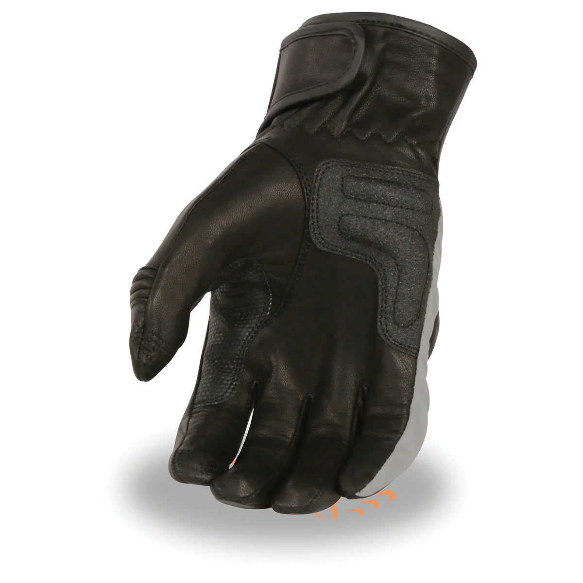 Men's Black Leather Protective Knuckle Racer Motorcycle Gloves W/ Elasticized Reflective Fingers