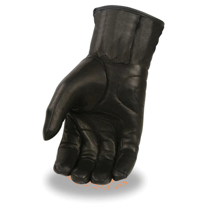 Men's Black Premium Leather Long Wrist Gloves with Zipper Top