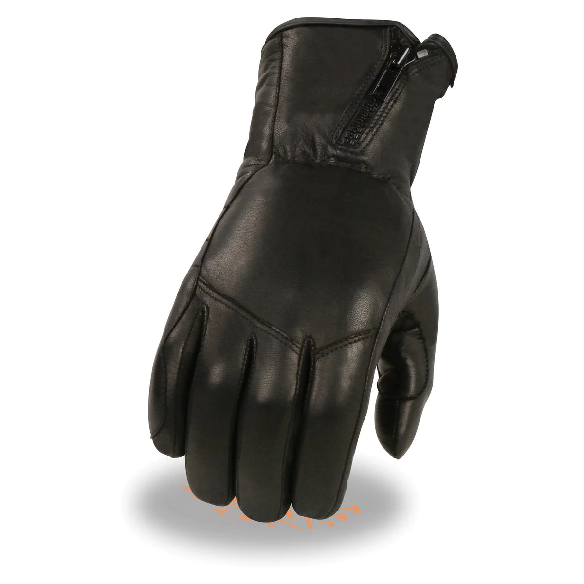 Men's Black Premium Leather Long Wrist Gloves with Zipper Top
