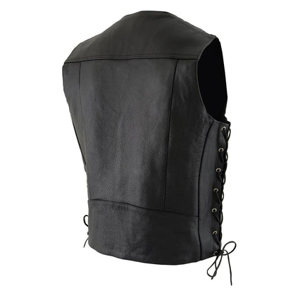 Men's Black Premium Leather Side Lace Vest with Buffalo Snaps