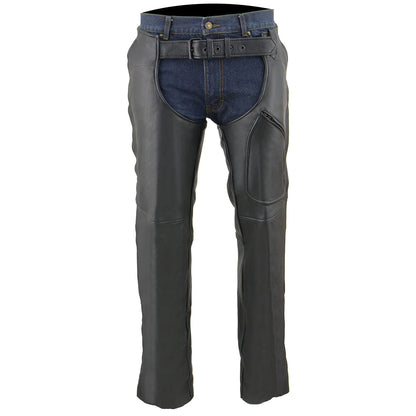 Men's Black 3-Pocket Leather Chaps with Thigh Patch Pocket
