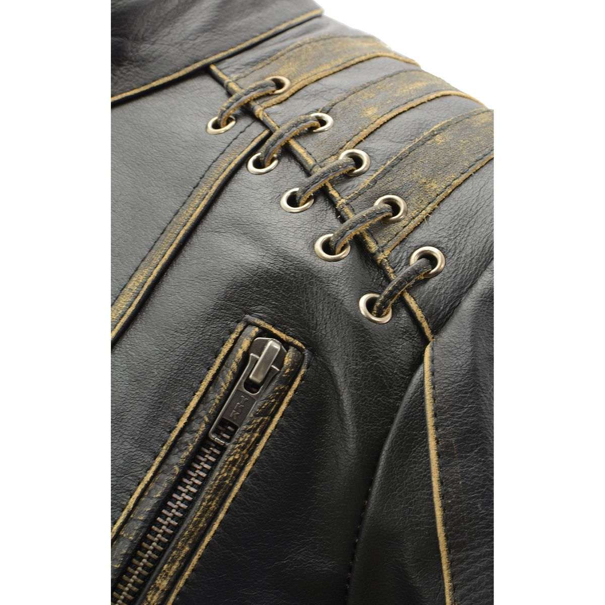 Women's 'Elegant' Distressed Brown Detail Laced Leather Jacket