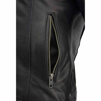 Women's Scooter Black Leather Vented Lightweight Triple Stitch Motorcycle Jacket