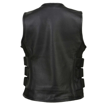 Women's 'Basher' Black SWAT Style Club Style Motorcycle Leather Vest