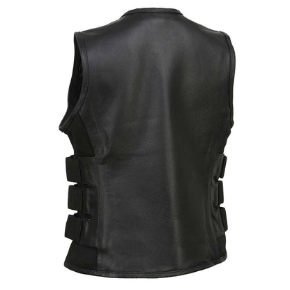 Women's 'Basher' Black SWAT Style Club Style Motorcycle Leather Vest
