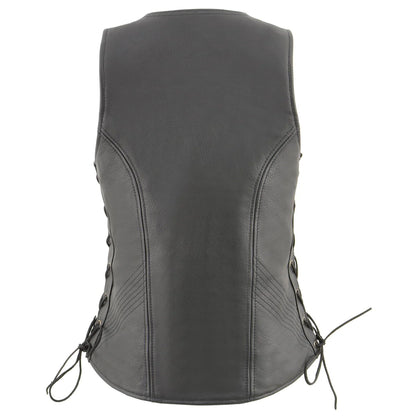 Women’s Black ‘Cool-Tec’ Leather Open Neck Motorcycle Vest