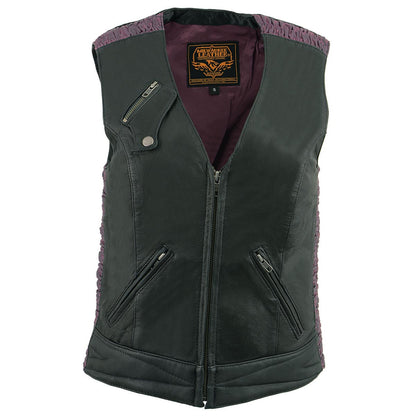 Ladies 'Crinkled' Black and Purple Lightweight Leather Vest