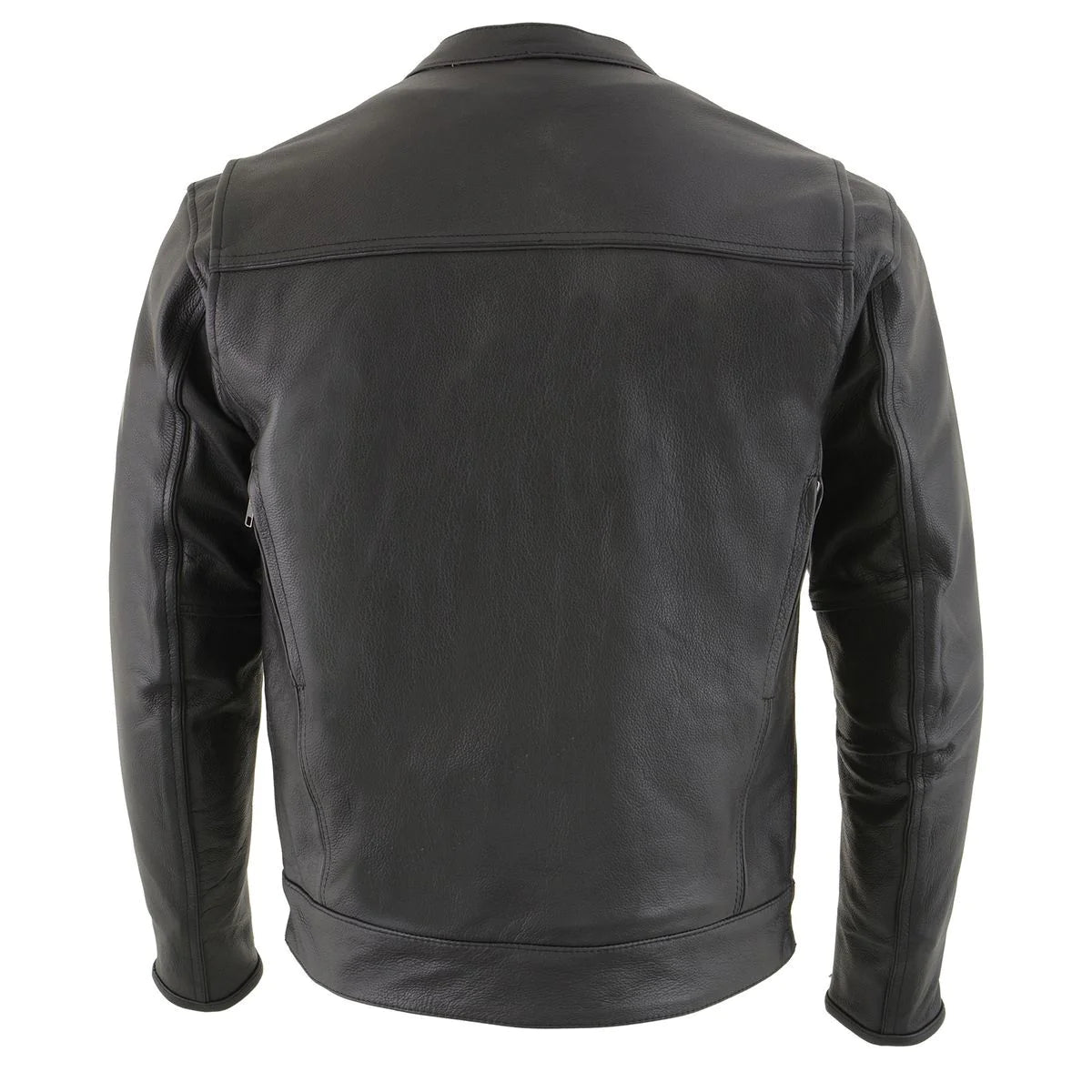 Men's 'Cool-Tec' Black Real Leather Scooter Style Motorcycle Jacket with Utility Pockets