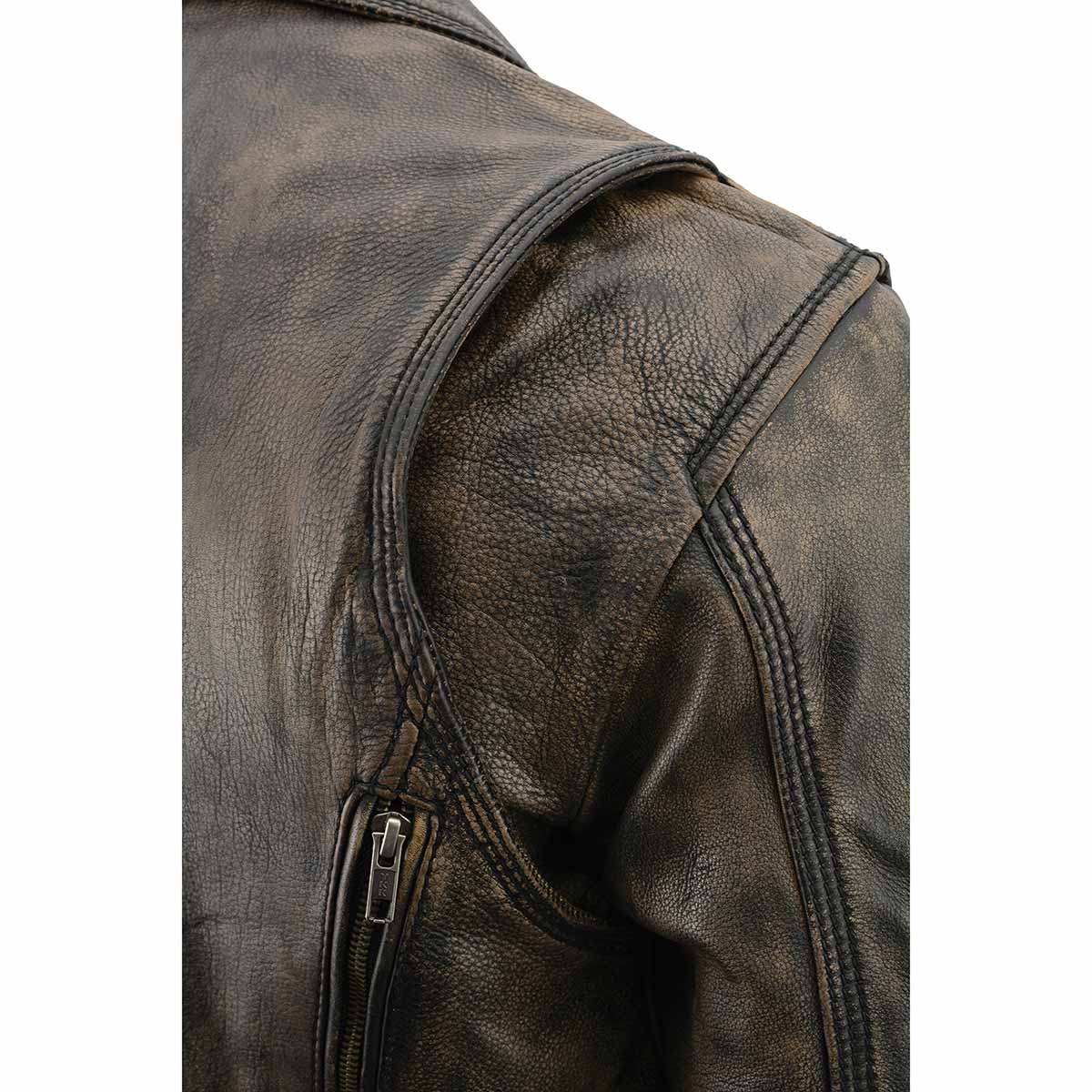 Men's Distressed Brown Triple Stitched Motorcycle Leather Jacket - Police Style Jacket