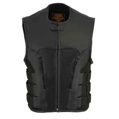 Men's Black ‘SWAT Style’ Leather Motorcycle Vest