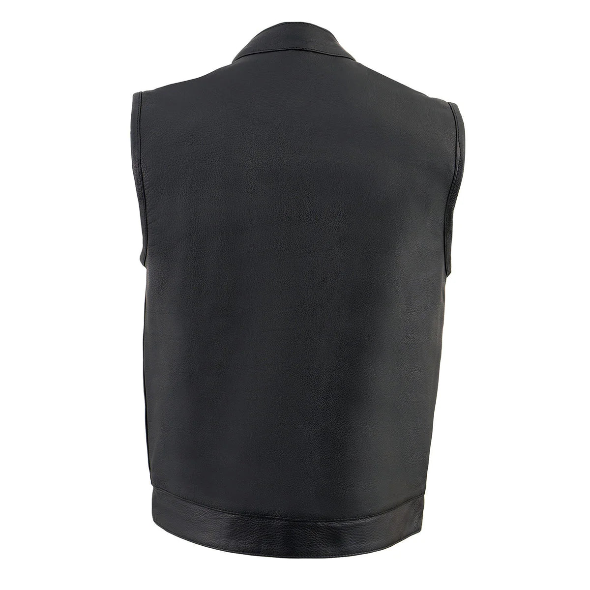 Men's Black Dual Closure Open Neck Club Style Motorcycle Leather Vest