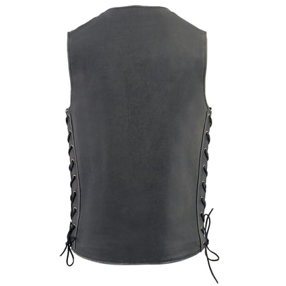 Men's Distressed Gray Side Lace Motorcycle Leather Vest