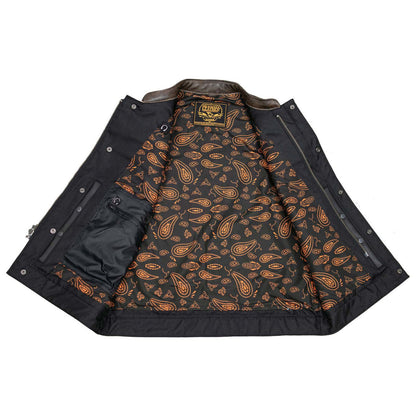 Men’s Black & Brown Paisley Lined Leather Vest – Premium Genuine Leather w/ Accent Stitching & Armhole Trim