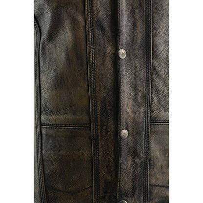 Men's Roulette Distressed Brown 10 Pocket Motorcycle Leather Vest