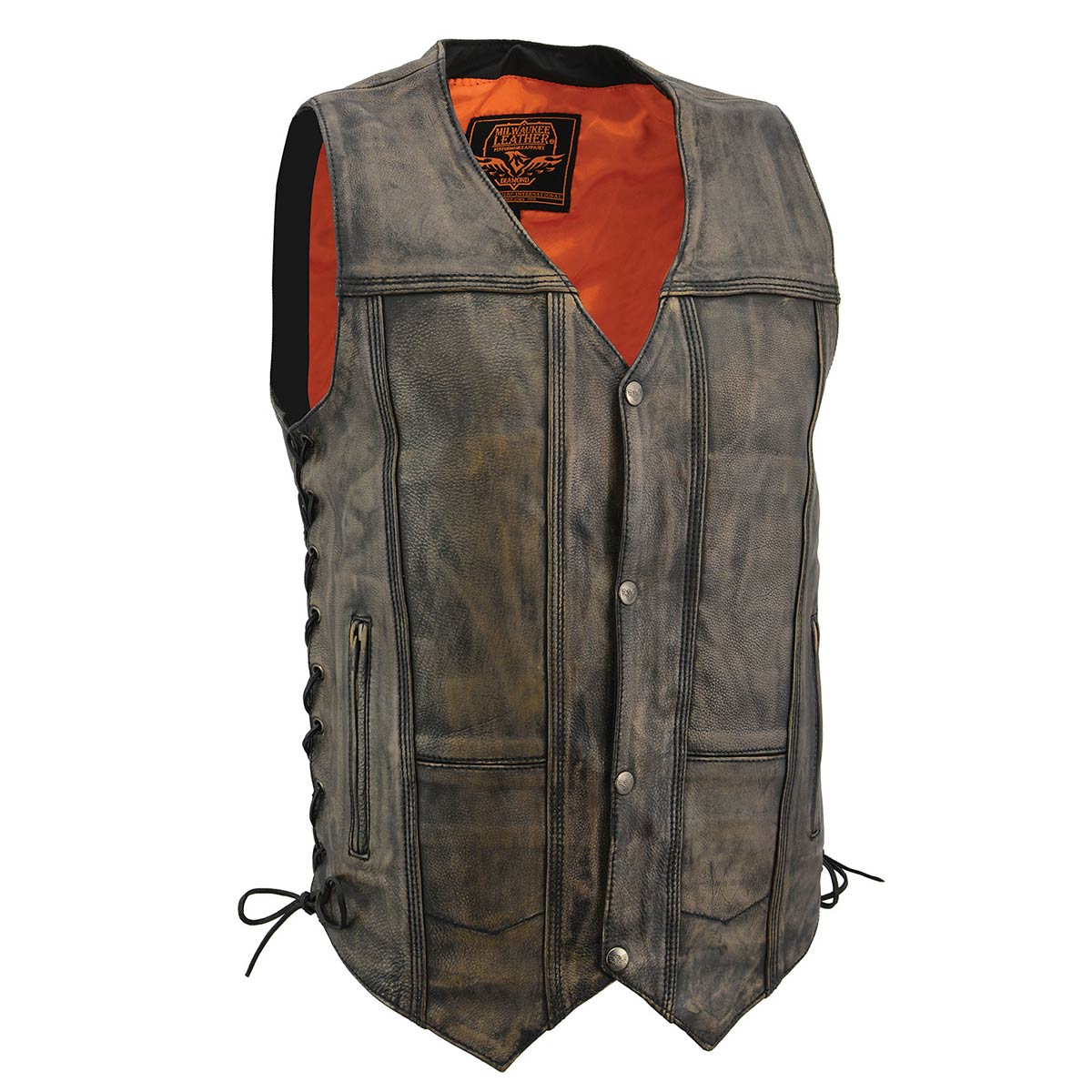 Men's Roulette Distressed Brown 10 Pocket Motorcycle Leather Vest