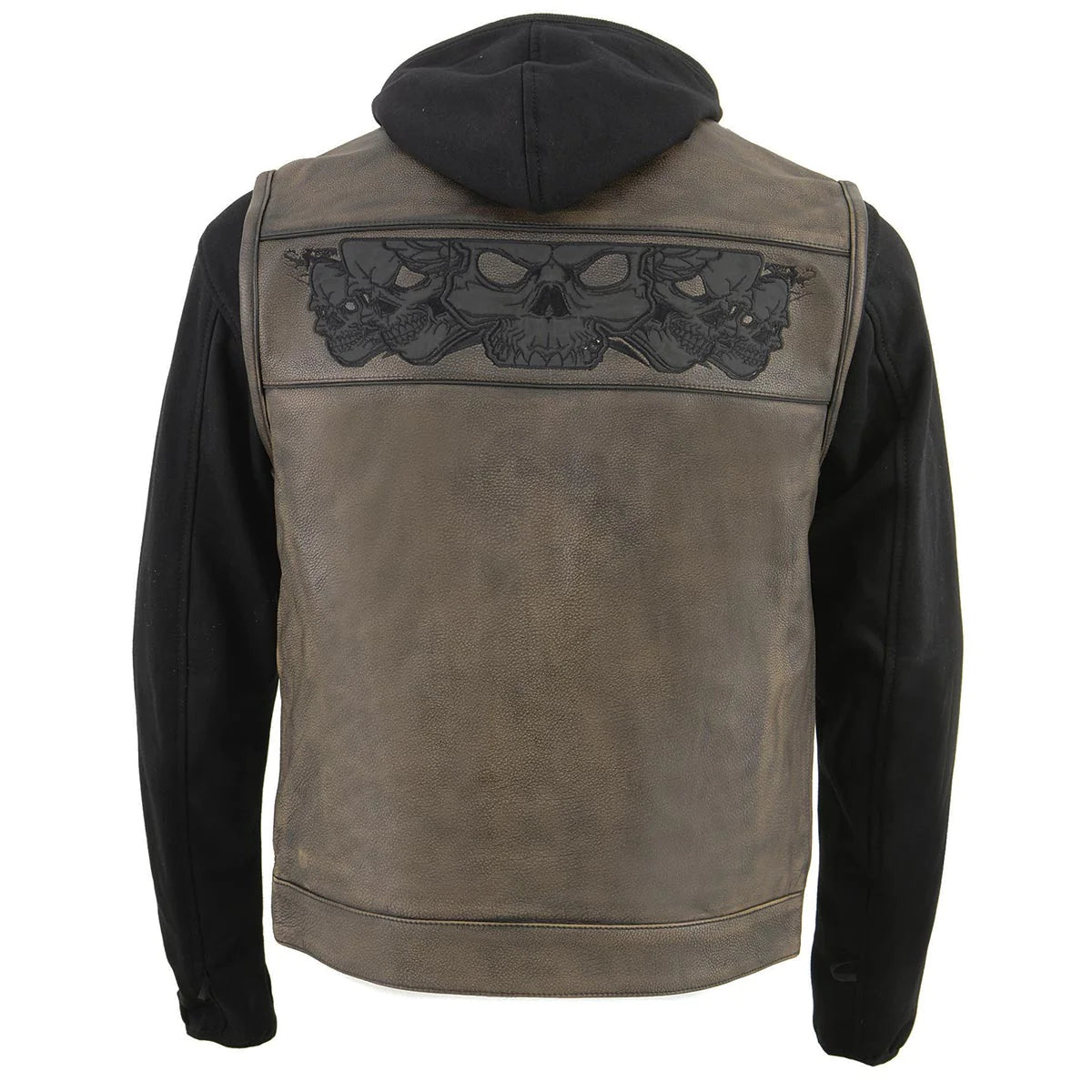 Men's '2 in 1' Distressed Brown Leather Vest with Reflective Skulls