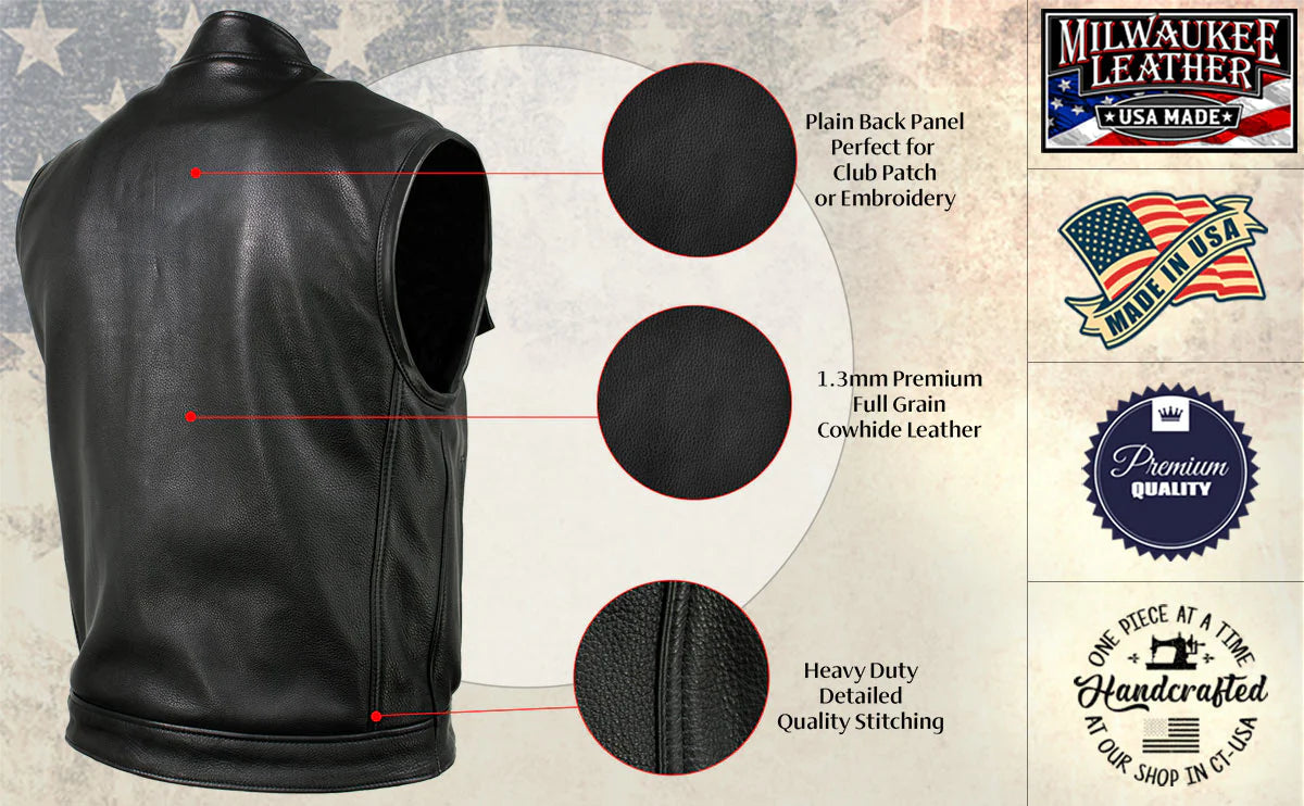 Men's Black 'Chaos' Premium Dual Closure Motorcycle Leather Vest