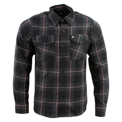 Men's Black with Grey and Red Long Sleeve Cotton Flannel Shirt
