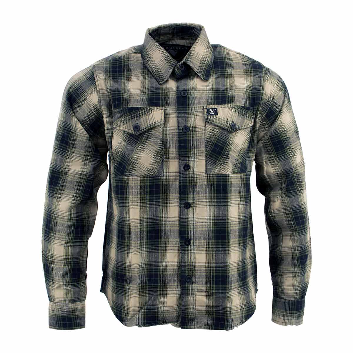 Men's Grey with Black Long Sleeve Cotton Flannel Shirt