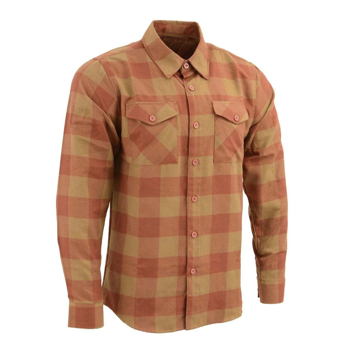 Men's Brown and Beige Long Sleeve Cotton Flannel Shirt
