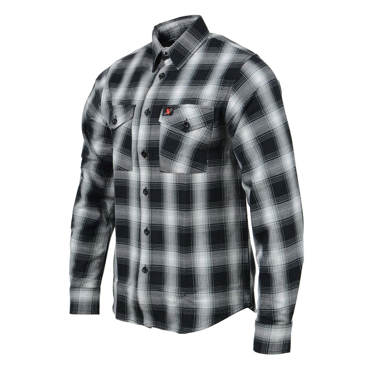Men's Black and White Long Sleeve Cotton Flannel Shirt