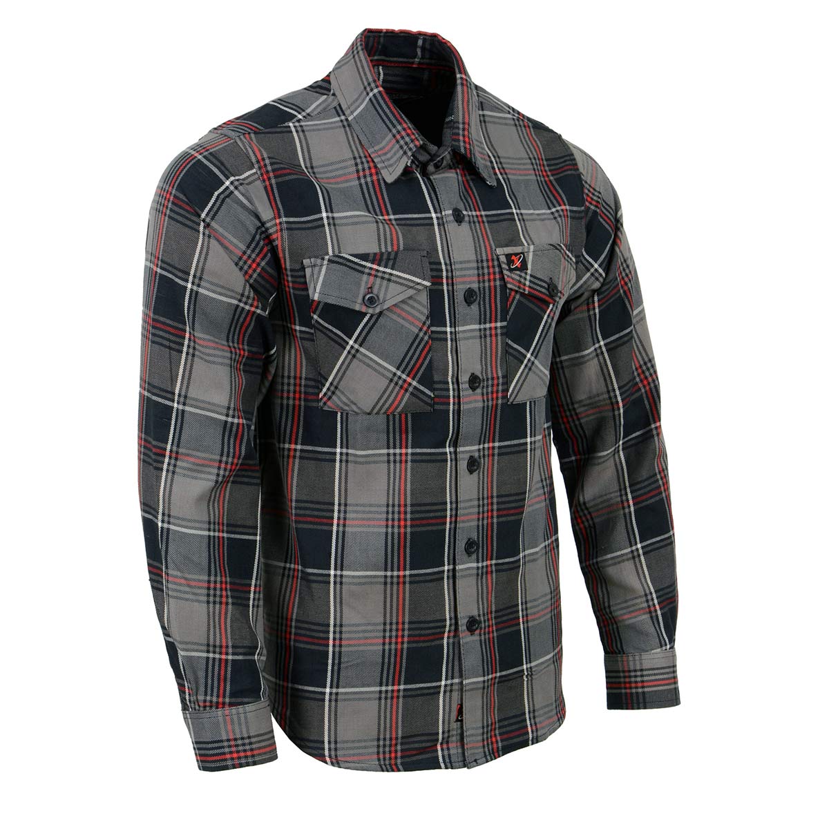 Men's Black and Grey with Red Long Sleeve Cotton Flannel Shirt