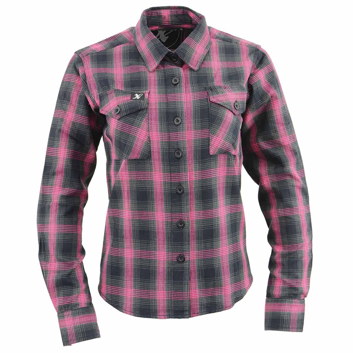 Women's Casual Black with Pink Long Sleeve Casual Cotton Flannel Shirt