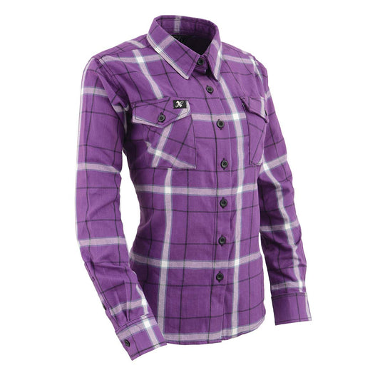 Women's Casual Purple and White Long Sleeve Cotton Casual Flannel Shirt