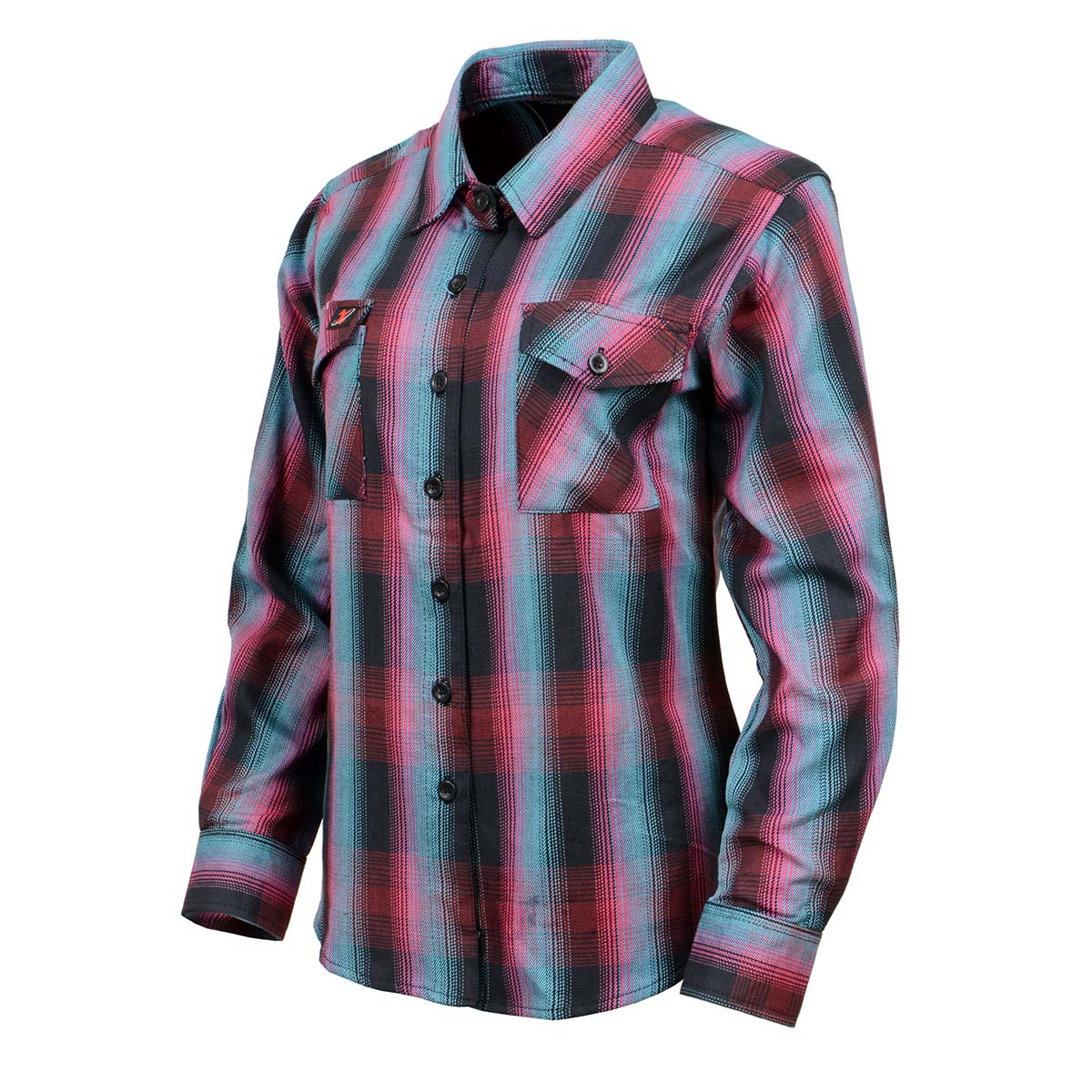 Women's Black and Pink with Blue Long Sleeve Cotton Flannel Shirt