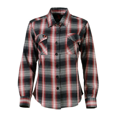 Women's Black and Red with White Long Sleeve Cotton Flannel Shirt