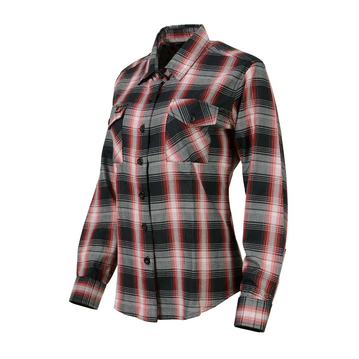 Women's Black and Red with White Long Sleeve Cotton Flannel Shirt