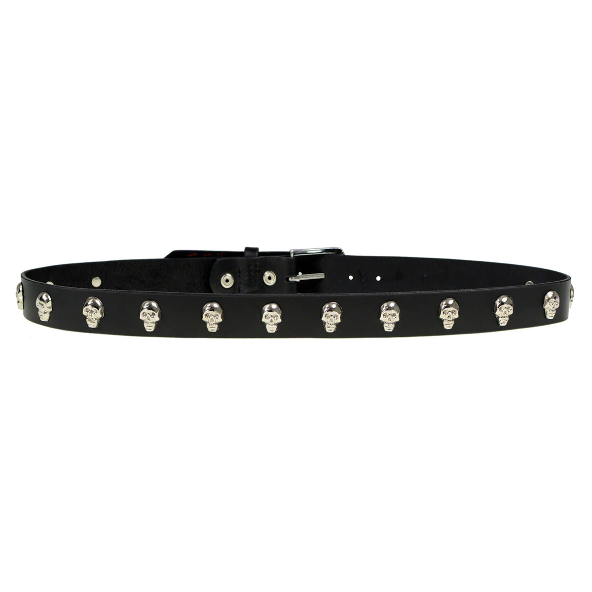 Men's Black Skull Heads Genuine Leather Belt for Biker with Buckle - 1.5 inches Wide