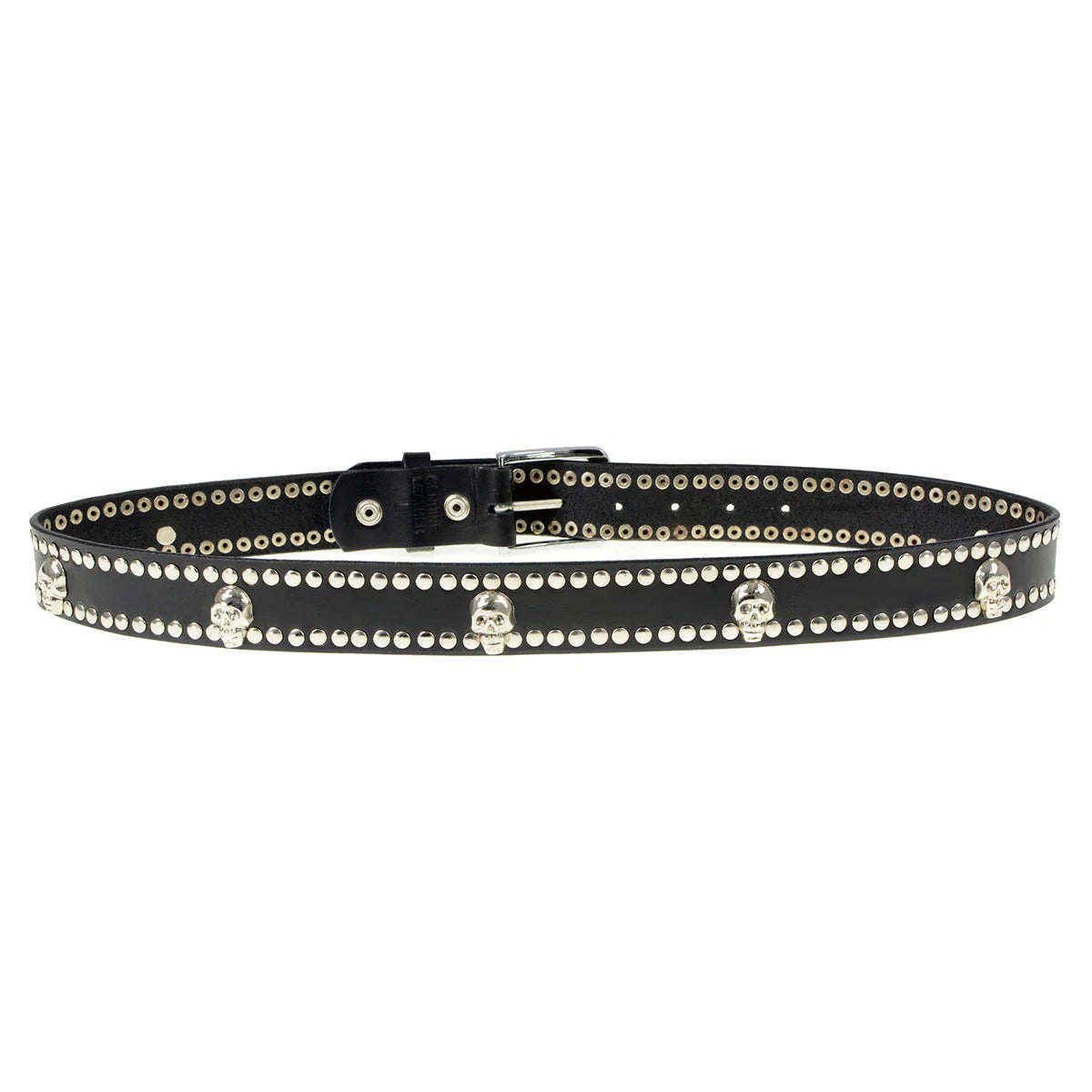Men's Black Studs and Skulls Genuine Leather Belt for Biker with Buckle - 1.5 inches Wide