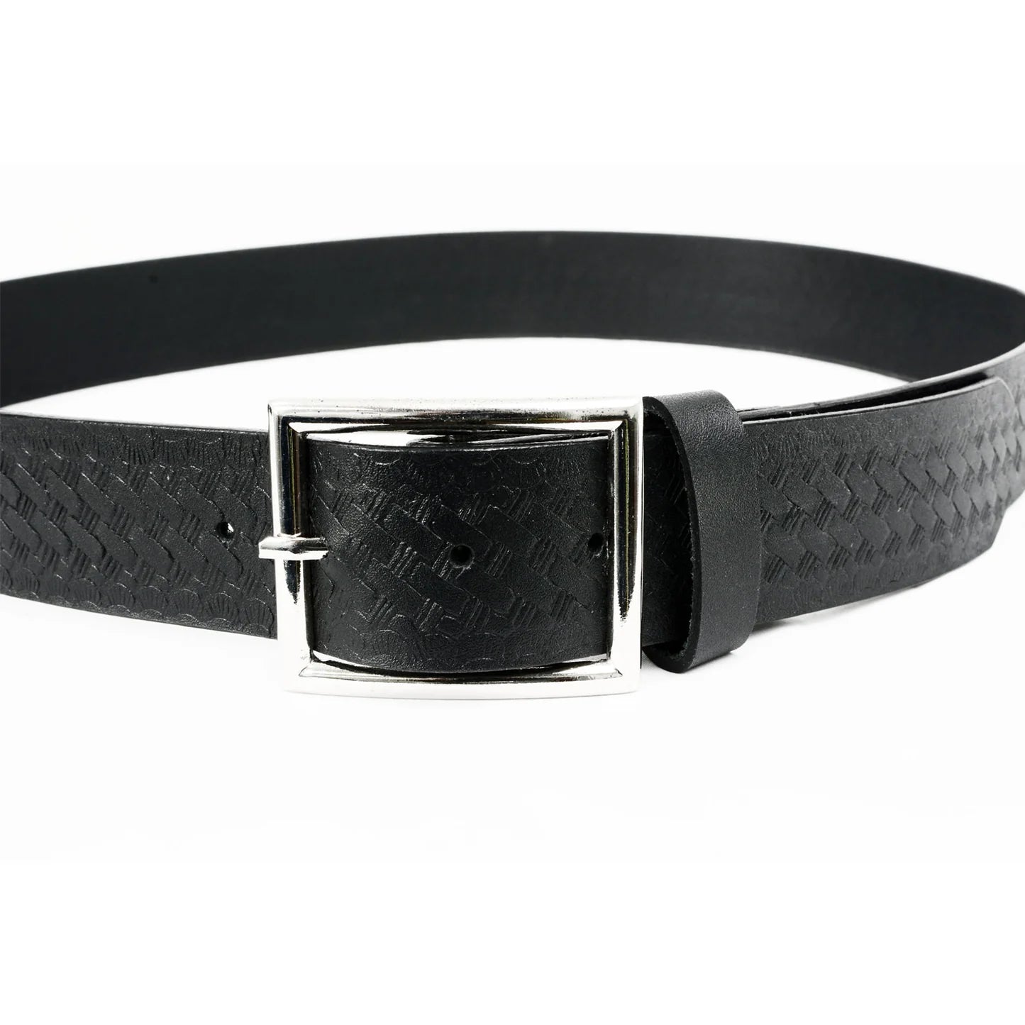 Men's Embossed Black Genuine Leather Biker Belt with Interchangeable Buckle