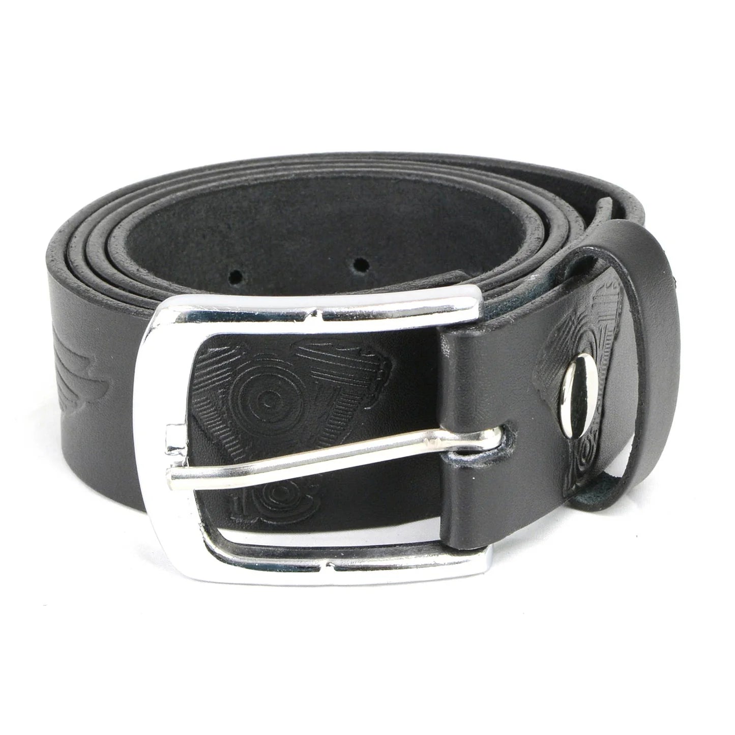 Men's Engine Block & Wings - Black Genuine Leather Belt W/ Interchangeable Buckle - 1.5 inches Wide