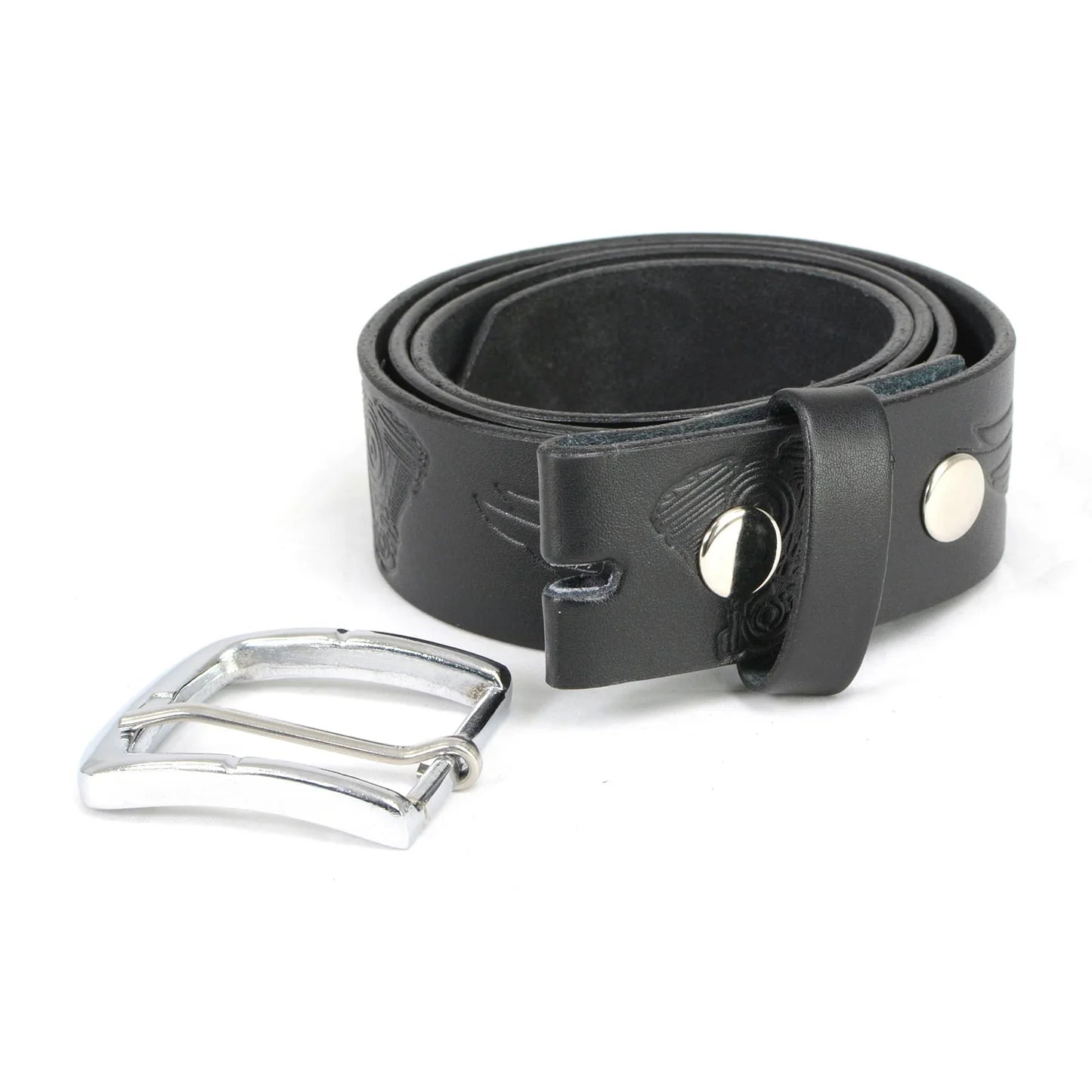 Men's Engine Block & Wings - Black Genuine Leather Belt W/ Interchangeable Buckle - 1.5 inches Wide