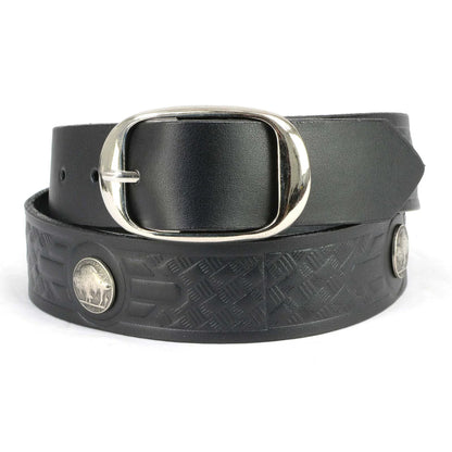 Men's Cross Hatch & 5 Cent Buffalo-Black Genuine Leather Belt w/ Interchangeable Buckle-1.5 In Wide