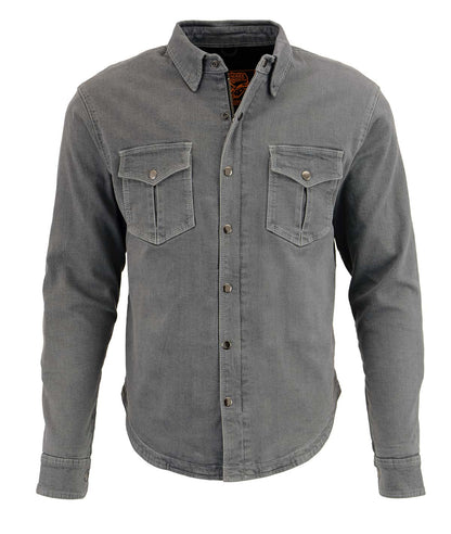 Men's Grey Flannel Biker Shirt with CE Approved Armor - Reinforced w/ Aramid Fibers