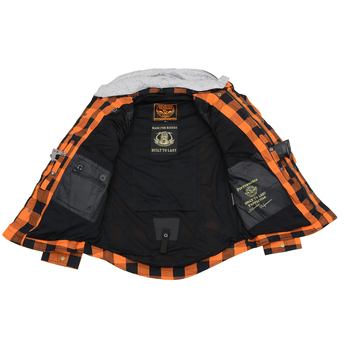 Men's Plaid Hooded Flannel Biker Shirt with CE Approved Armor - Reinforced w/ Aramid Fibers