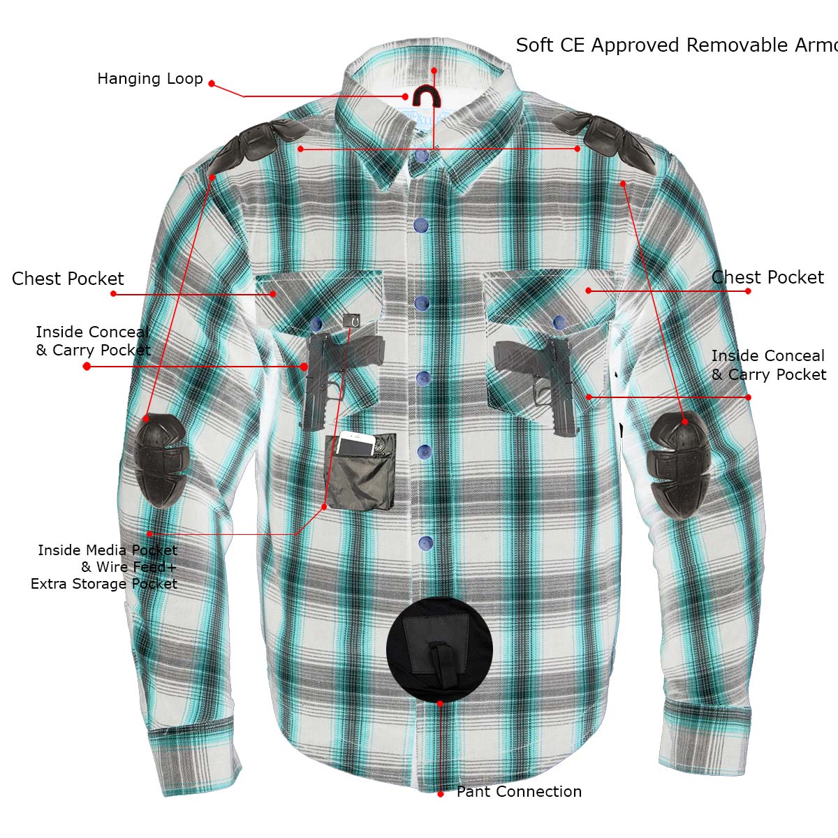 Men's Plaid Flannel Biker Shirt with CE Approved Armor