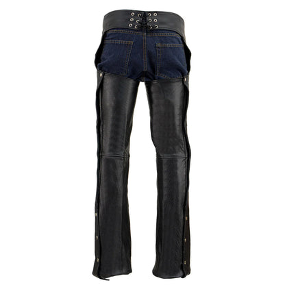 Men's Classic Black Tall Sizes Leather Chaps with Jean Pockets