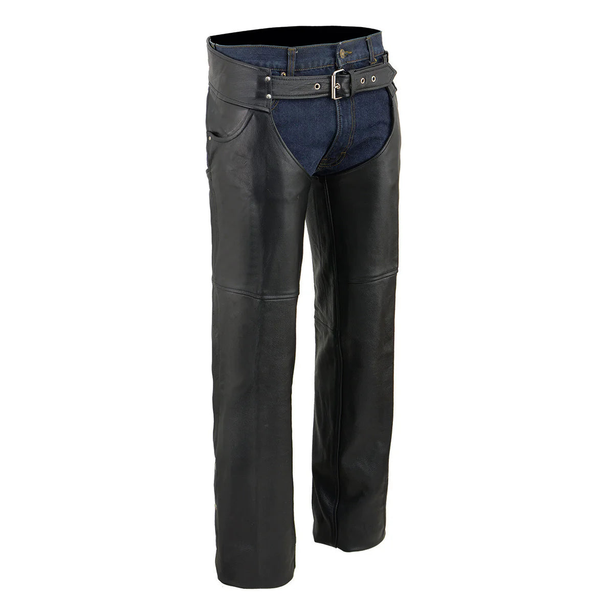 Men's Classic Black Tall Sizes Leather Chaps with Jean Pockets