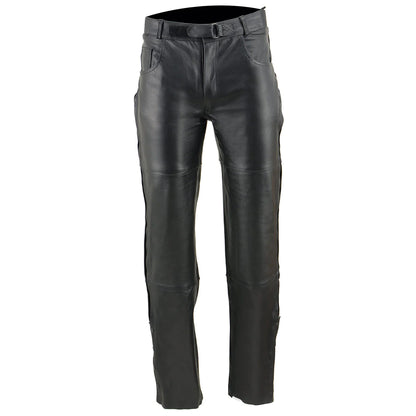 Men's Black Leather Motorcycle Over Pants with Jean Style Pockets