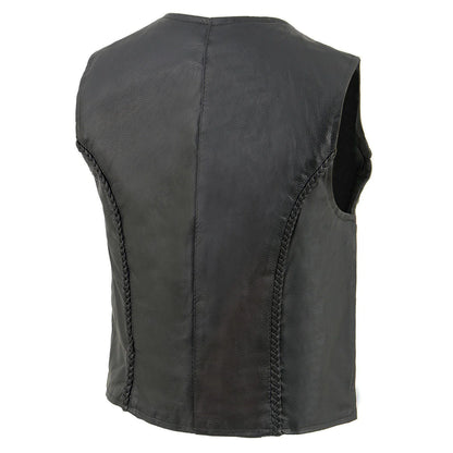 Women's Classic Black Leather Zipper Front Vest