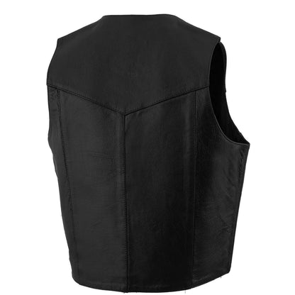 Men's Classic Black Leather Vest with Snap Button Closure